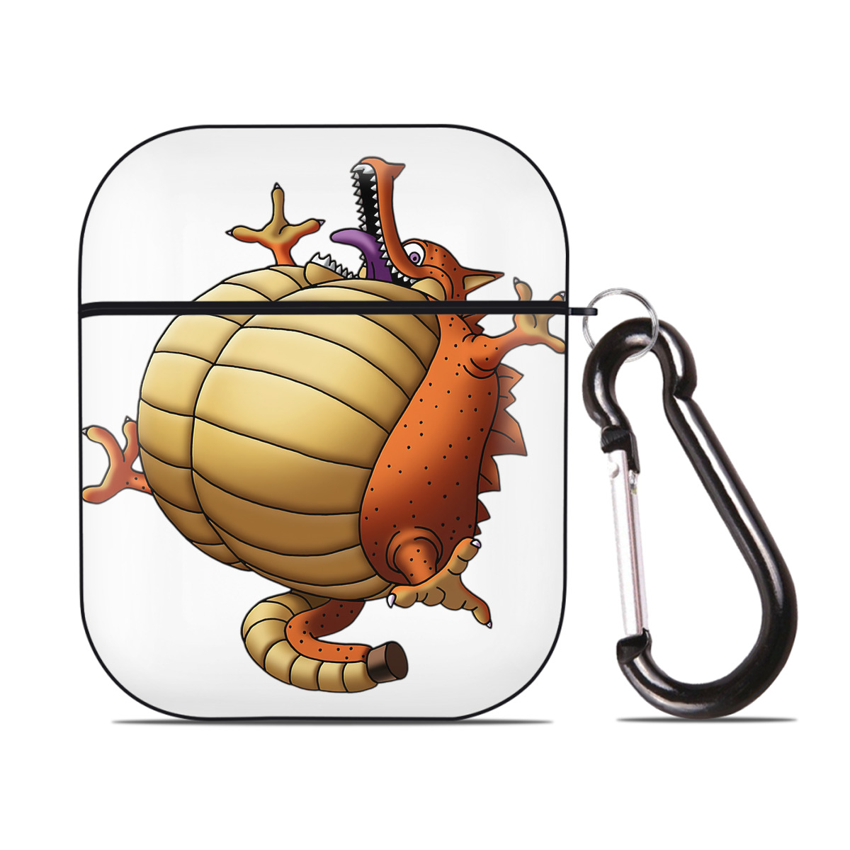 （画像用） ドラゴンクエスト Doragon Kuesuto Dragon Quest AirPods 第2世代保護ケース ハードシェル ブラック 耐衝撃・防指紋・カラビナ付き