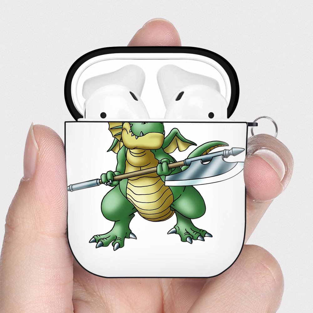 （画像用） ドラゴンクエスト Doragon Kuesuto Dragon Quest AirPods 第2世代保護ケース ハードシェル ブラック 耐衝撃・防指紋・カラビナ付き