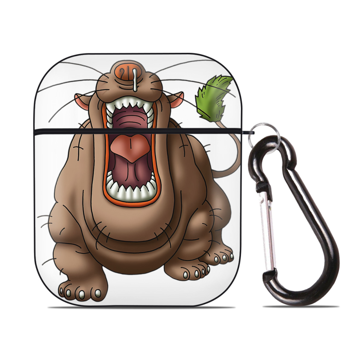 （画像用） ドラゴンクエスト Doragon Kuesuto Dragon Quest AirPods 第2世代保護ケース ハードシェル ブラック 耐衝撃・防指紋・カラビナ付き