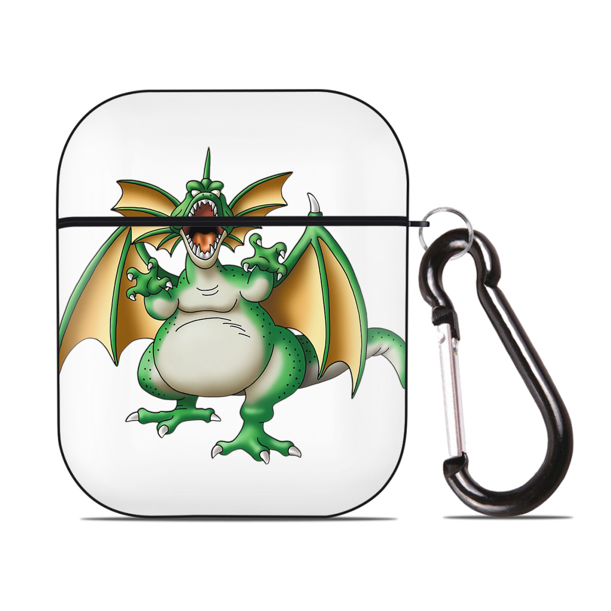 （画像用） ドラゴンクエスト Doragon Kuesuto Dragon Quest AirPods 第2世代保護ケース ハードシェル ブラック 耐衝撃・防指紋・カラビナ付き