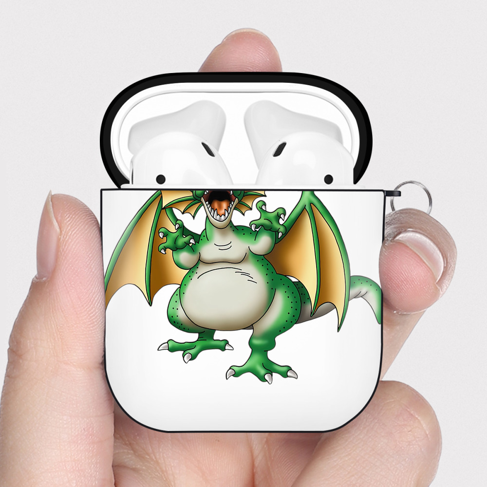 （画像用） ドラゴンクエスト Doragon Kuesuto Dragon Quest AirPods 第2世代保護ケース ハードシェル ブラック 耐衝撃・防指紋・カラビナ付き
