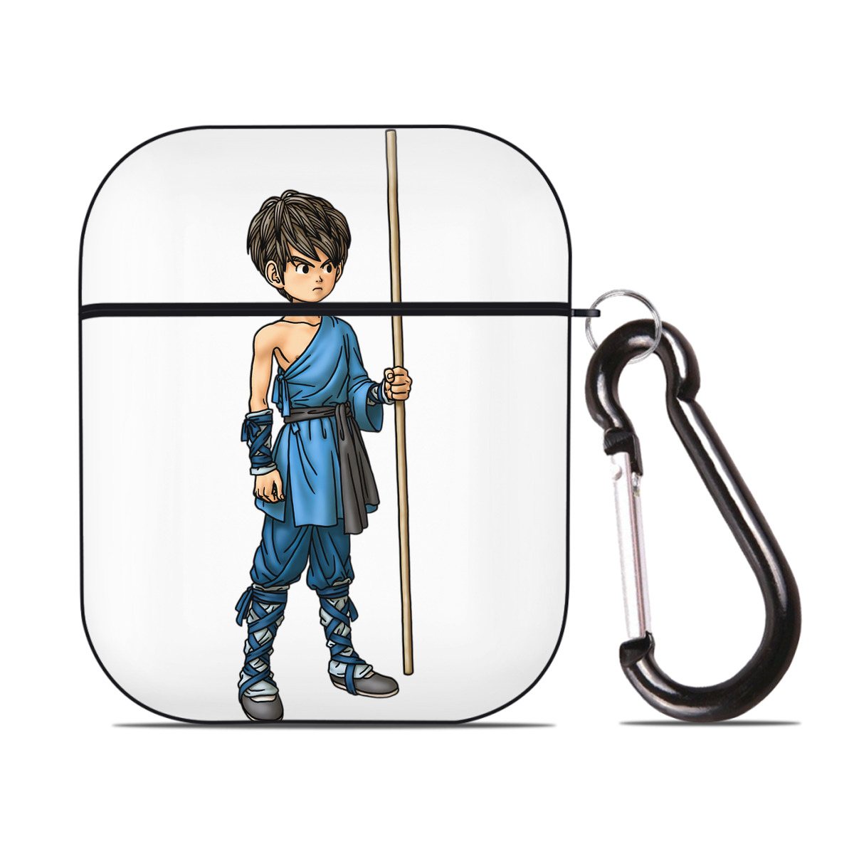 （画像用） ドラゴンクエスト Doragon Kuesuto Dragon Quest AirPods 第2世代保護ケース ハードシェル ブラック 耐衝撃・防指紋・カラビナ付き