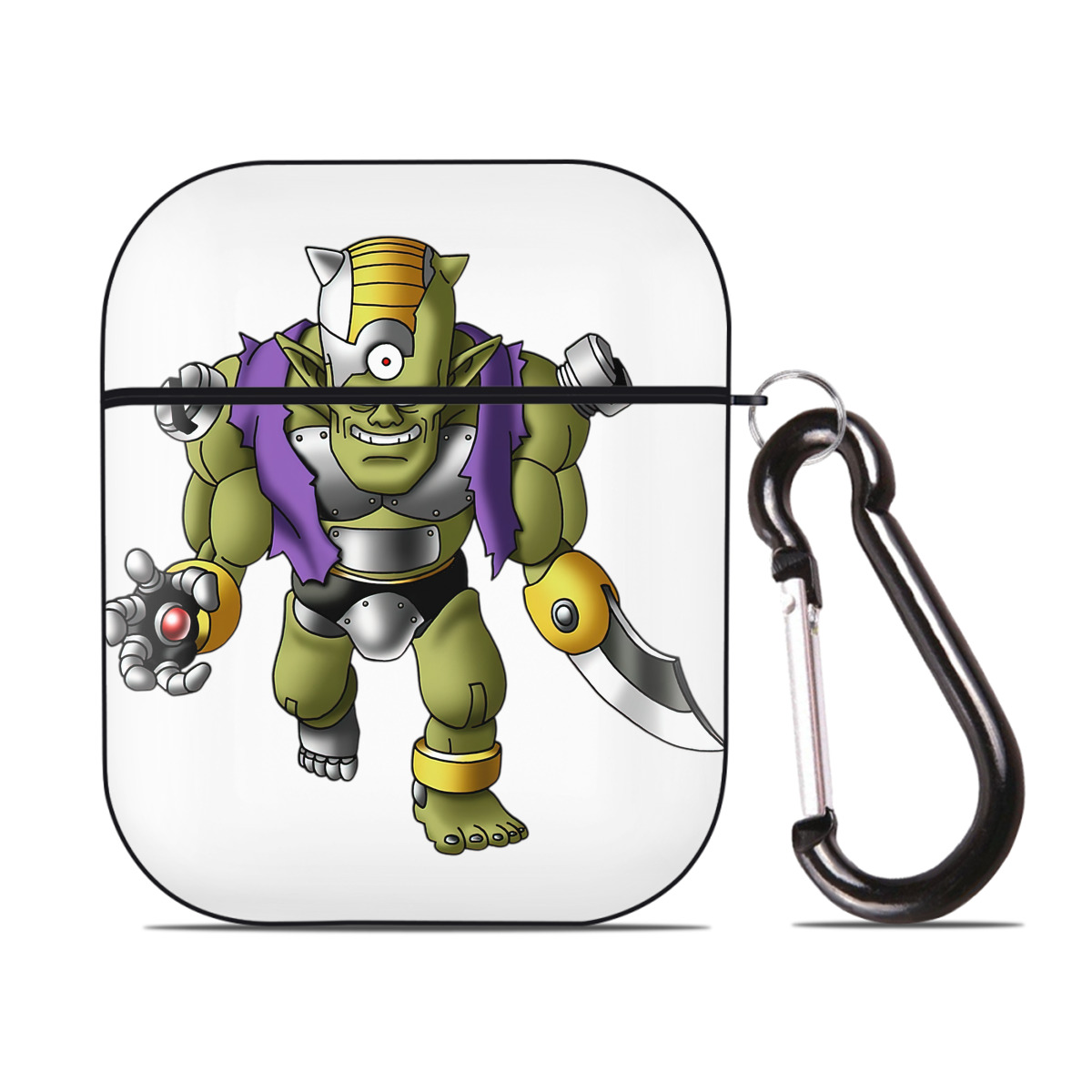 （画像用） ドラゴンクエスト Doragon Kuesuto Dragon Quest AirPods 第2世代保護ケース ハードシェル ブラック 耐衝撃・防指紋・カラビナ付き