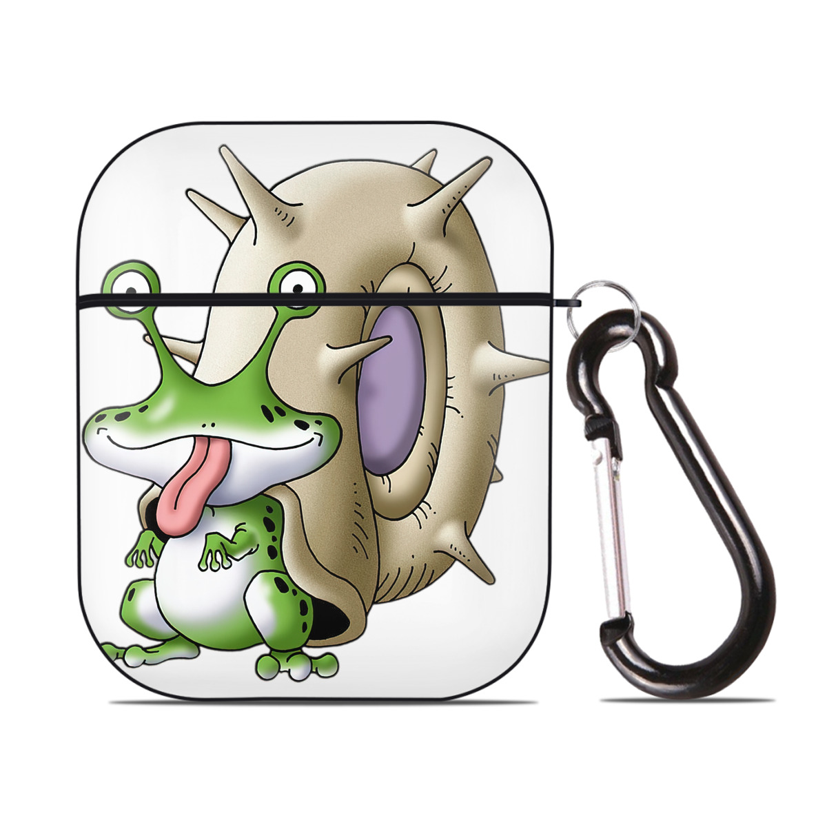 （画像用） ドラゴンクエスト Doragon Kuesuto Dragon Quest AirPods 第2世代保護ケース ハードシェル ブラック 耐衝撃・防指紋・カラビナ付き