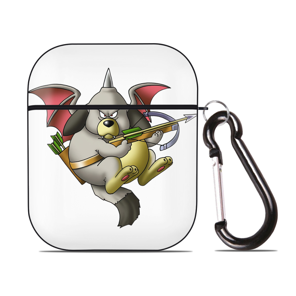 （画像用） ドラゴンクエスト Doragon Kuesuto Dragon Quest AirPods 第2世代保護ケース ハードシェル ブラック 耐衝撃・防指紋・カラビナ付き