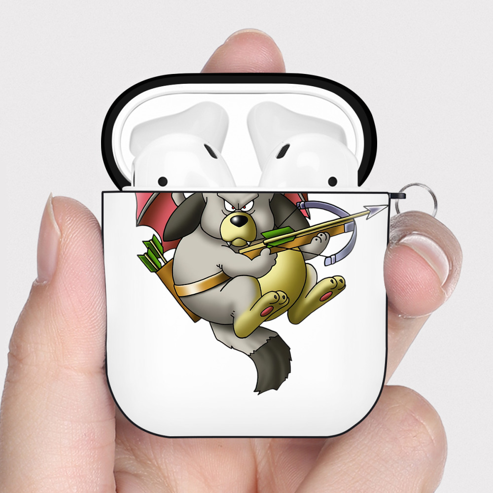 （画像用） ドラゴンクエスト Doragon Kuesuto Dragon Quest AirPods 第2世代保護ケース ハードシェル ブラック 耐衝撃・防指紋・カラビナ付き