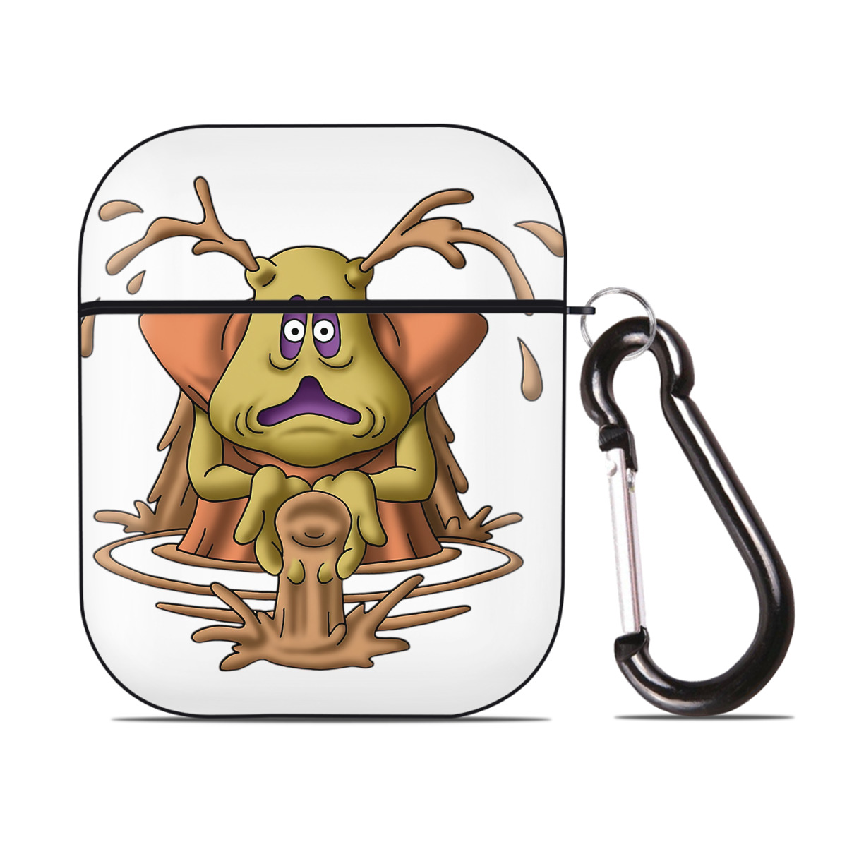 （画像用） ドラゴンクエスト Doragon Kuesuto Dragon Quest AirPods 第2世代保護ケース ハードシェル ブラック 耐衝撃・防指紋・カラビナ付き