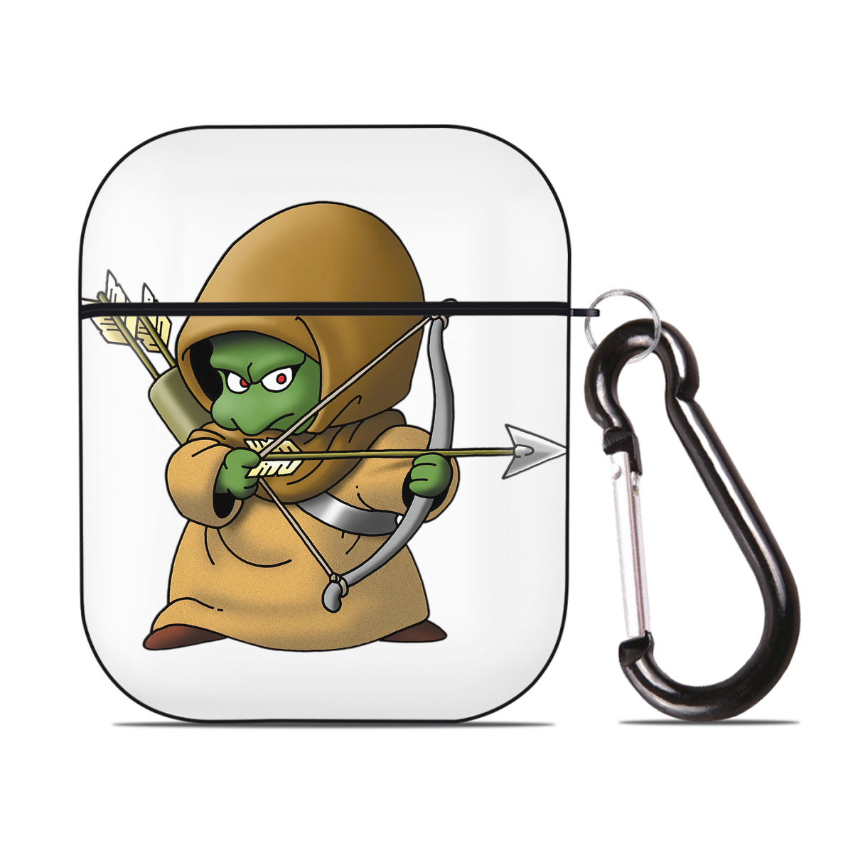 （画像用） ドラゴンクエスト Doragon Kuesuto Dragon Quest AirPods 第2世代保護ケース ハードシェル ブラック 耐衝撃・防指紋・カラビナ付き