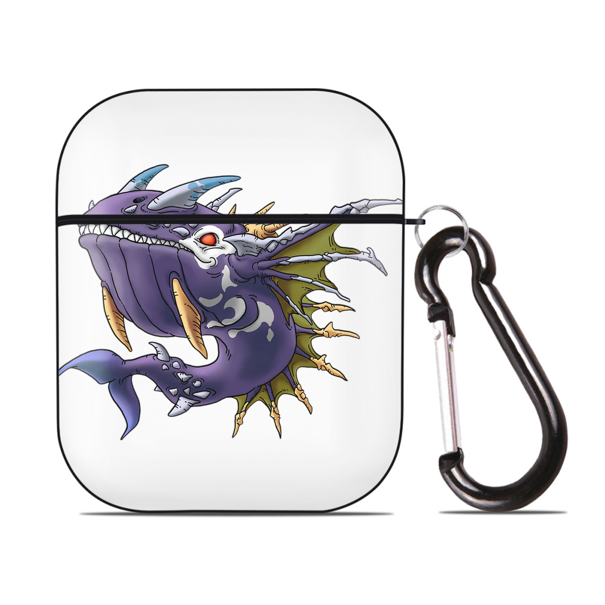 （画像用） ドラゴンクエスト Doragon Kuesuto Dragon Quest AirPods 第2世代保護ケース ハードシェル ブラック 耐衝撃・防指紋・カラビナ付き