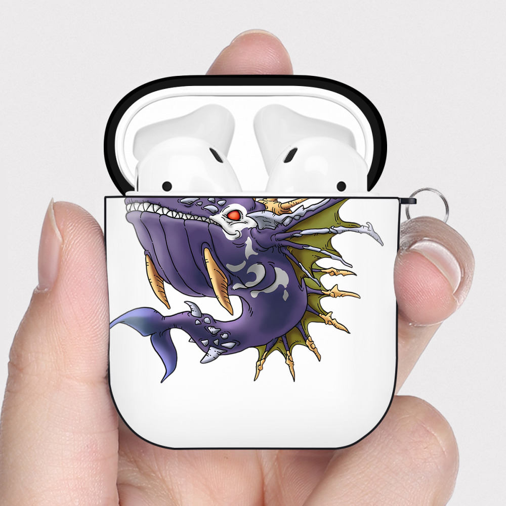 （画像用） ドラゴンクエスト Doragon Kuesuto Dragon Quest AirPods 第2世代保護ケース ハードシェル ブラック 耐衝撃・防指紋・カラビナ付き