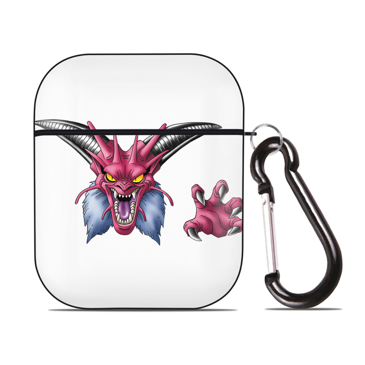 （画像用） ドラゴンクエスト Doragon Kuesuto Dragon Quest AirPods 第2世代保護ケース ハードシェル ブラック 耐衝撃・防指紋・カラビナ付き