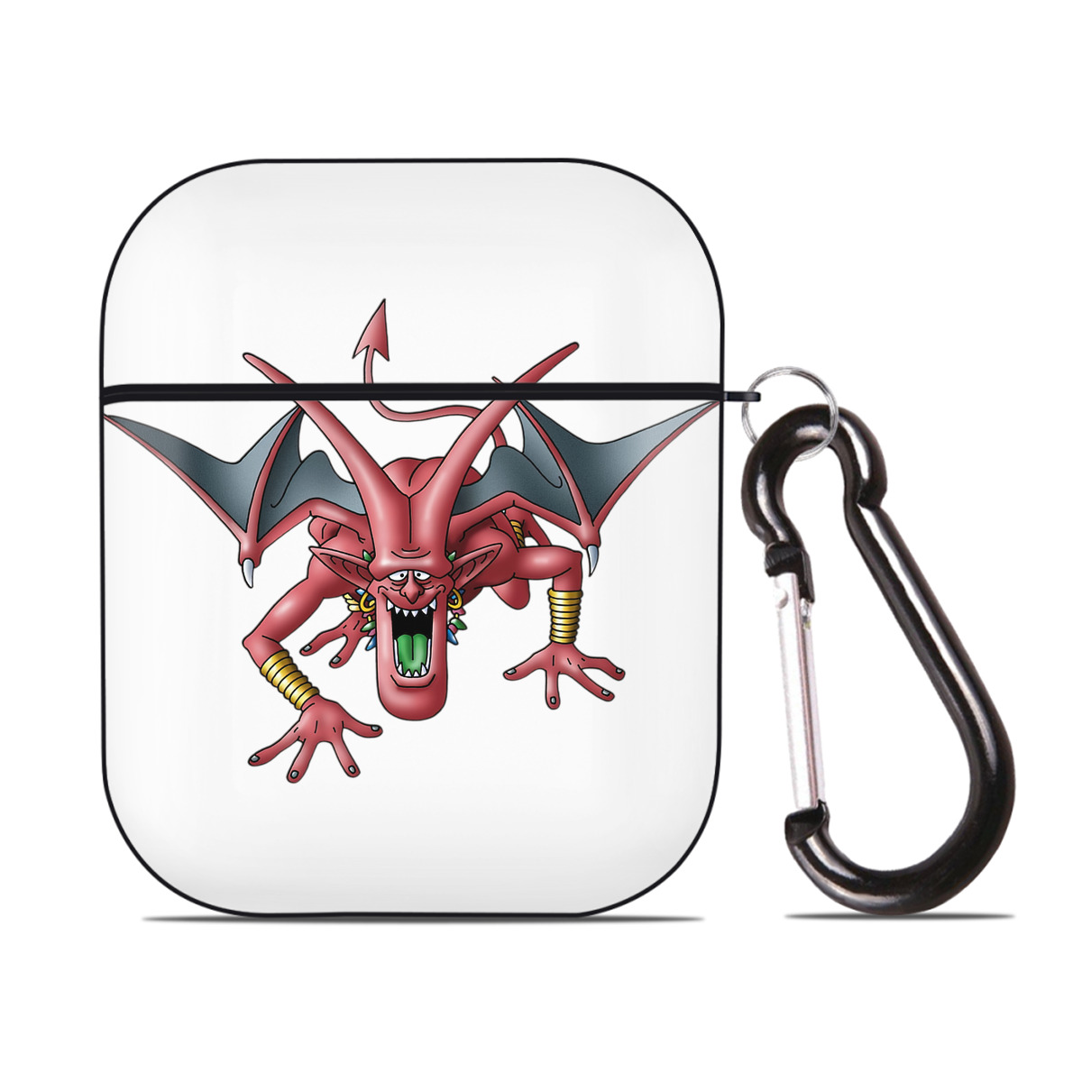 （画像用） ドラゴンクエスト Doragon Kuesuto Dragon Quest AirPods 第2世代保護ケース ハードシェル ブラック 耐衝撃・防指紋・カラビナ付き