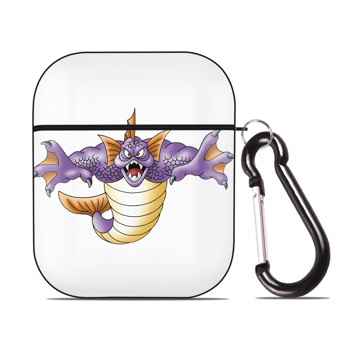 （画像用） ドラゴンクエスト Doragon Kuesuto Dragon Quest AirPods 第2世代保護ケース ハードシェル ブラック 耐衝撃・防指紋・カラビナ付き