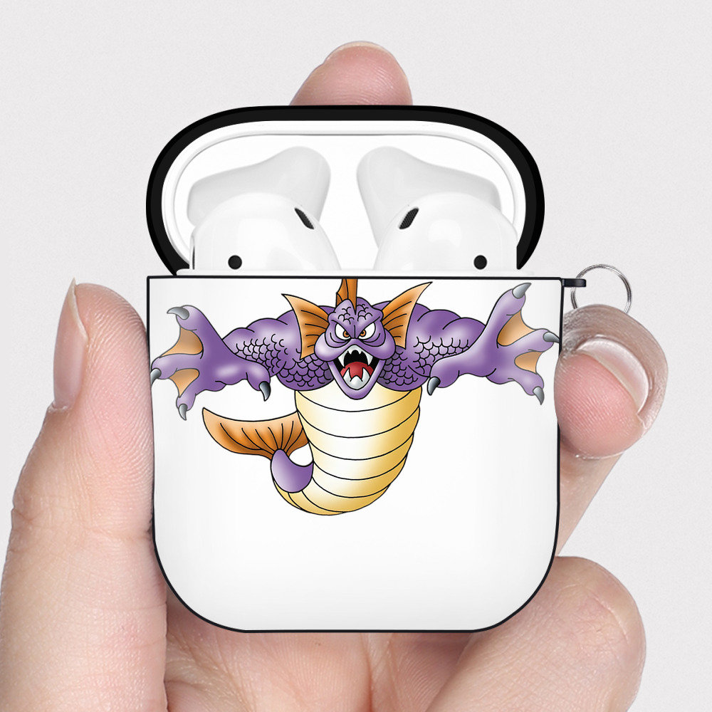 （画像用） ドラゴンクエスト Doragon Kuesuto Dragon Quest AirPods 第2世代保護ケース ハードシェル ブラック 耐衝撃・防指紋・カラビナ付き