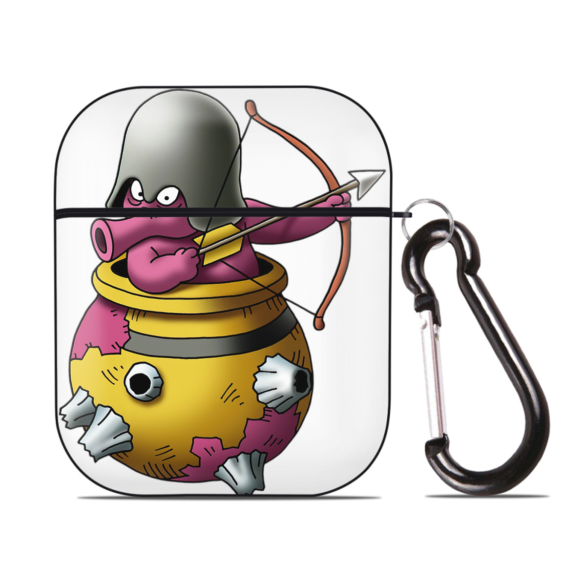 （画像用） ドラゴンクエスト Doragon Kuesuto Dragon Quest AirPods 第2世代保護ケース ハードシェル ブラック 耐衝撃・防指紋・カラビナ付き