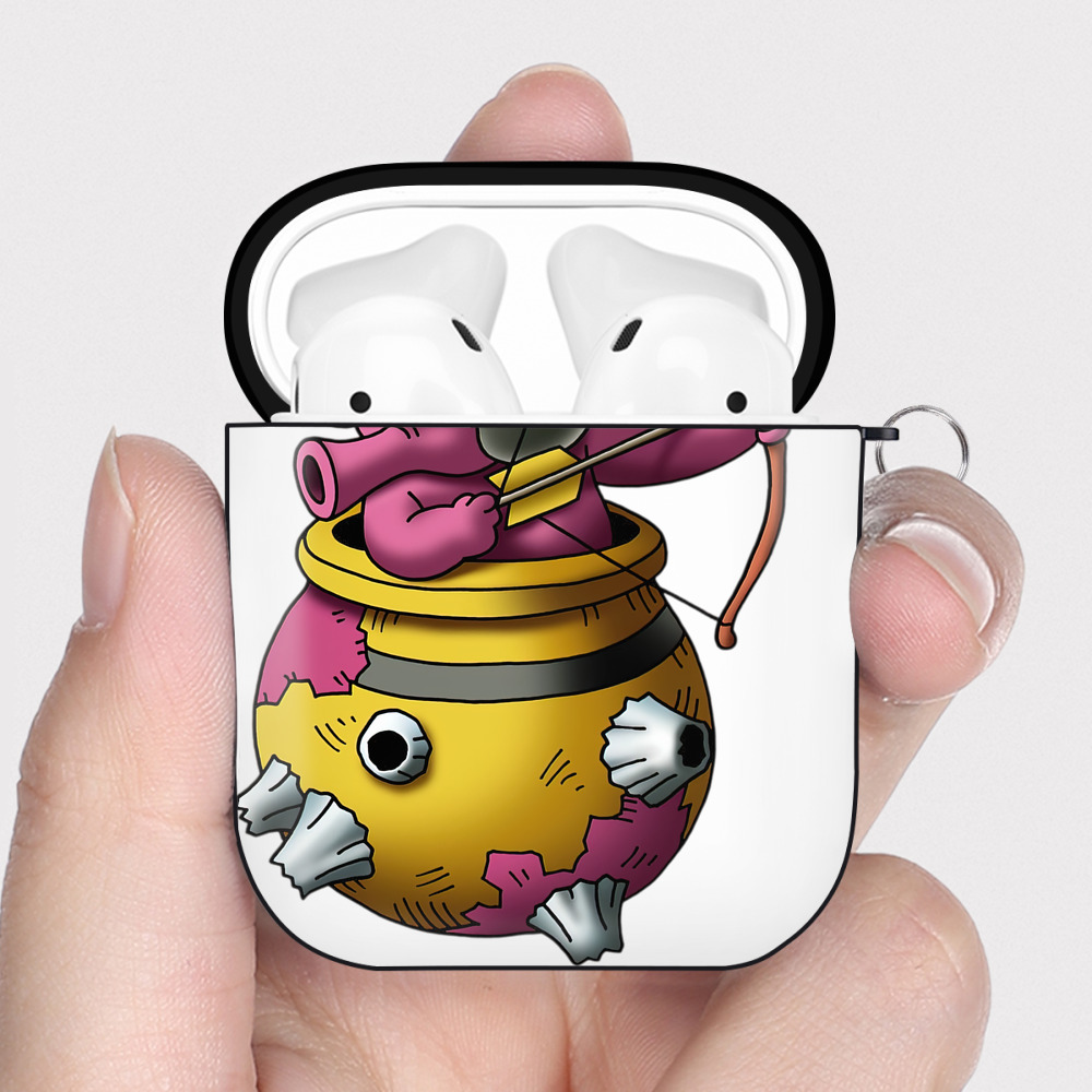 （画像用） ドラゴンクエスト Doragon Kuesuto Dragon Quest AirPods 第2世代保護ケース ハードシェル ブラック 耐衝撃・防指紋・カラビナ付き