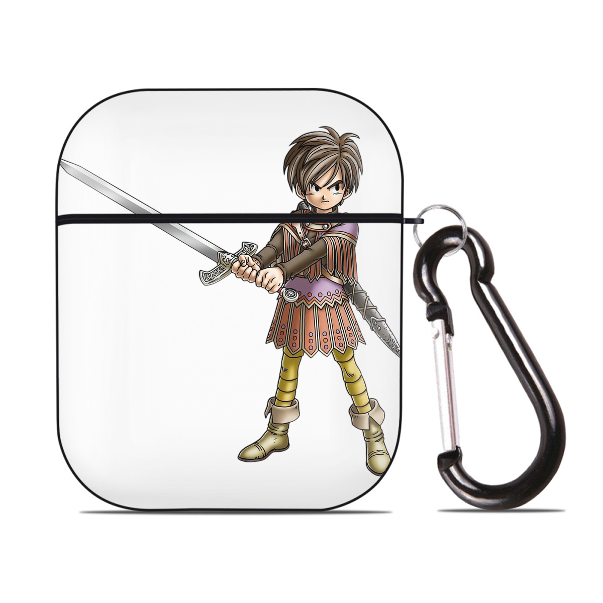 （画像用） ドラゴンクエスト Doragon Kuesuto Dragon Quest AirPods 第2世代保護ケース ハードシェル ブラック 耐衝撃・防指紋・カラビナ付き
