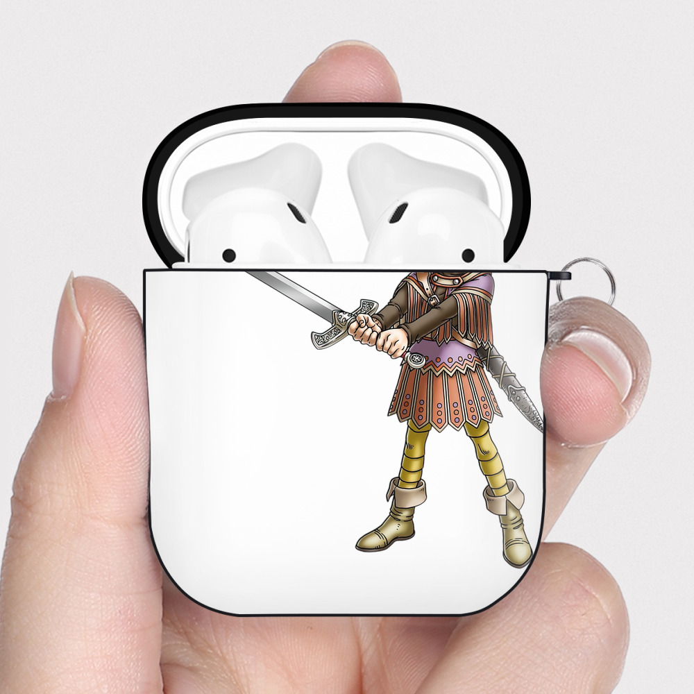 （画像用） ドラゴンクエスト Doragon Kuesuto Dragon Quest AirPods 第2世代保護ケース ハードシェル ブラック 耐衝撃・防指紋・カラビナ付き