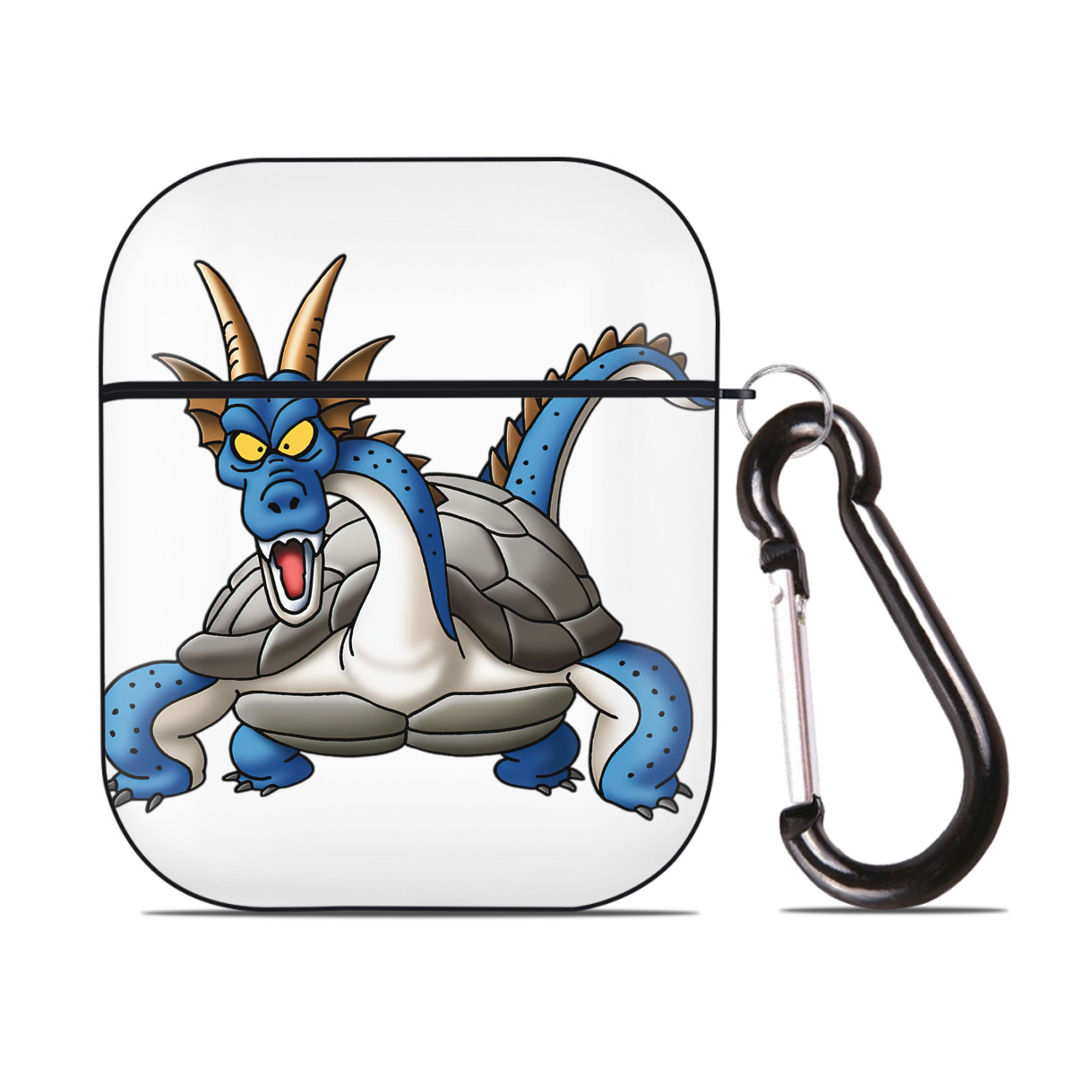 （画像用） ドラゴンクエスト Doragon Kuesuto Dragon Quest AirPods 第2世代保護ケース ハードシェル ブラック 耐衝撃・防指紋・カラビナ付き