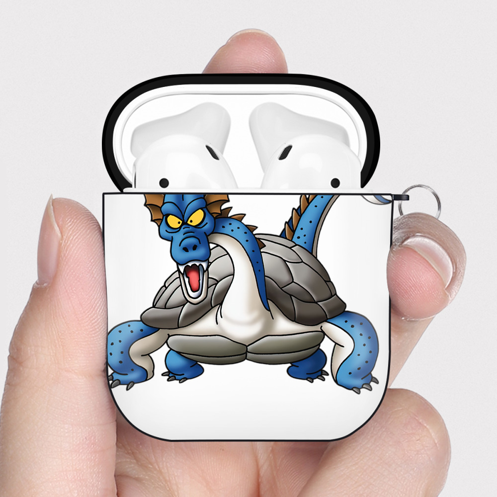 （画像用） ドラゴンクエスト Doragon Kuesuto Dragon Quest AirPods 第2世代保護ケース ハードシェル ブラック 耐衝撃・防指紋・カラビナ付き