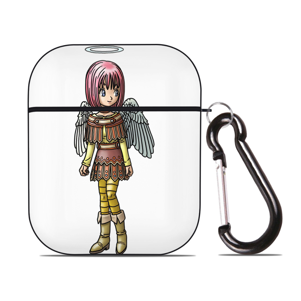 （画像用） ドラゴンクエスト Doragon Kuesuto Dragon Quest AirPods 第2世代保護ケース ハードシェル ブラック 耐衝撃・防指紋・カラビナ付き