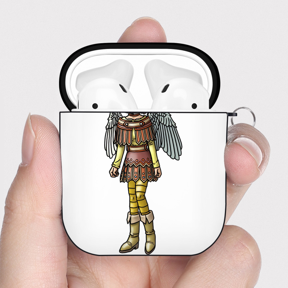 （画像用） ドラゴンクエスト Doragon Kuesuto Dragon Quest AirPods 第2世代保護ケース ハードシェル ブラック 耐衝撃・防指紋・カラビナ付き