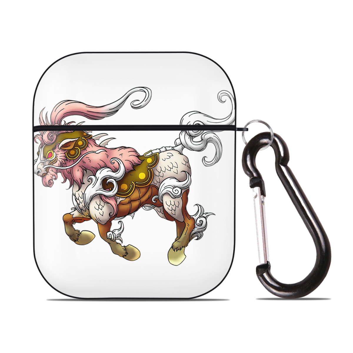 （画像用） ドラゴンクエスト Doragon Kuesuto Dragon Quest AirPods 第2世代保護ケース ハードシェル ブラック 耐衝撃・防指紋・カラビナ付き