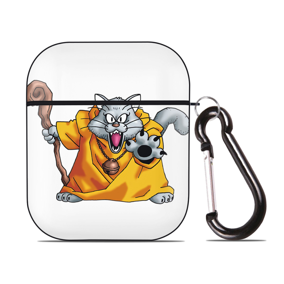 （画像用） ドラゴンクエスト Doragon Kuesuto Dragon Quest AirPods 第2世代保護ケース ハードシェル ブラック 耐衝撃・防指紋・カラビナ付き