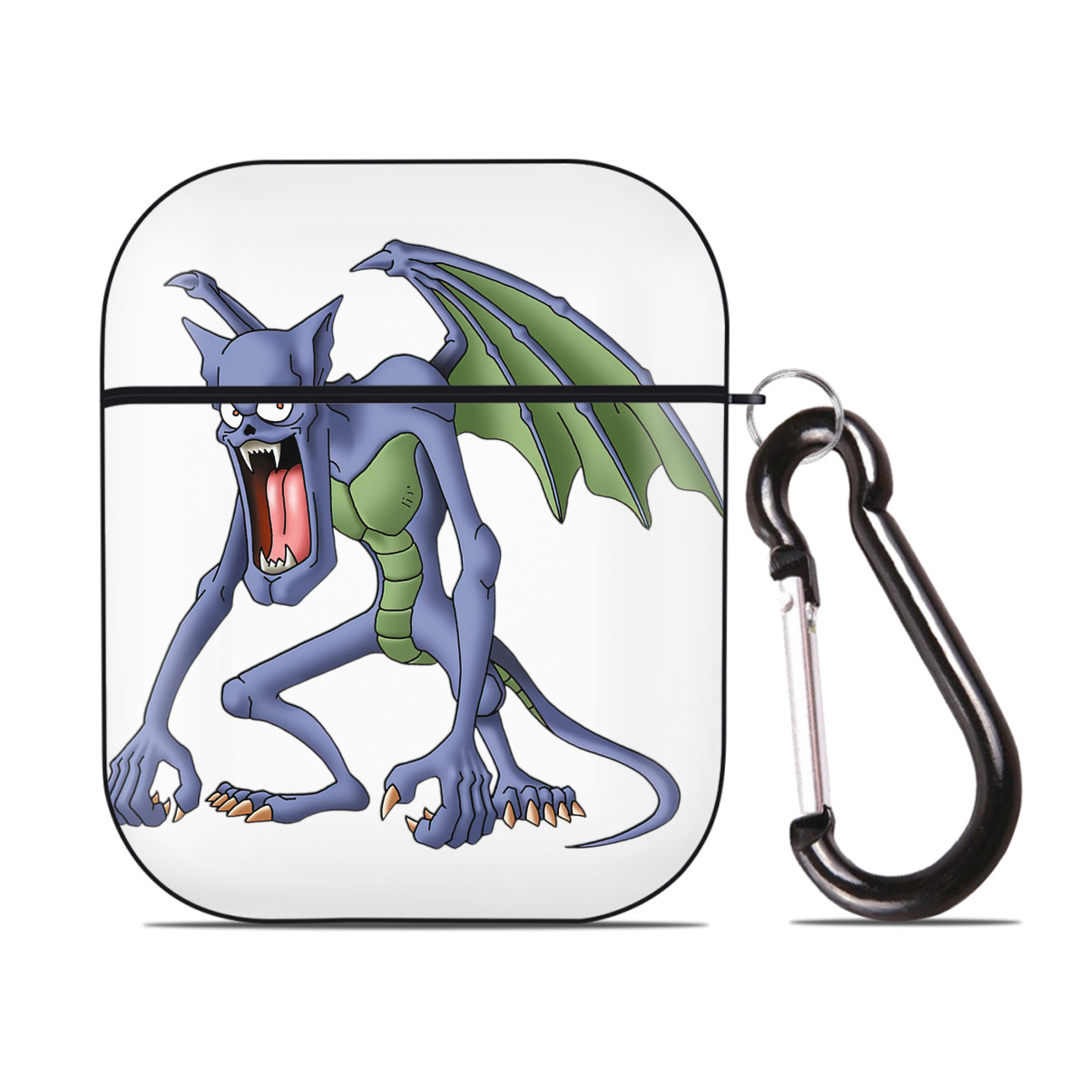 （画像用） ドラゴンクエスト Doragon Kuesuto Dragon Quest AirPods 第2世代保護ケース ハードシェル ブラック 耐衝撃・防指紋・カラビナ付き