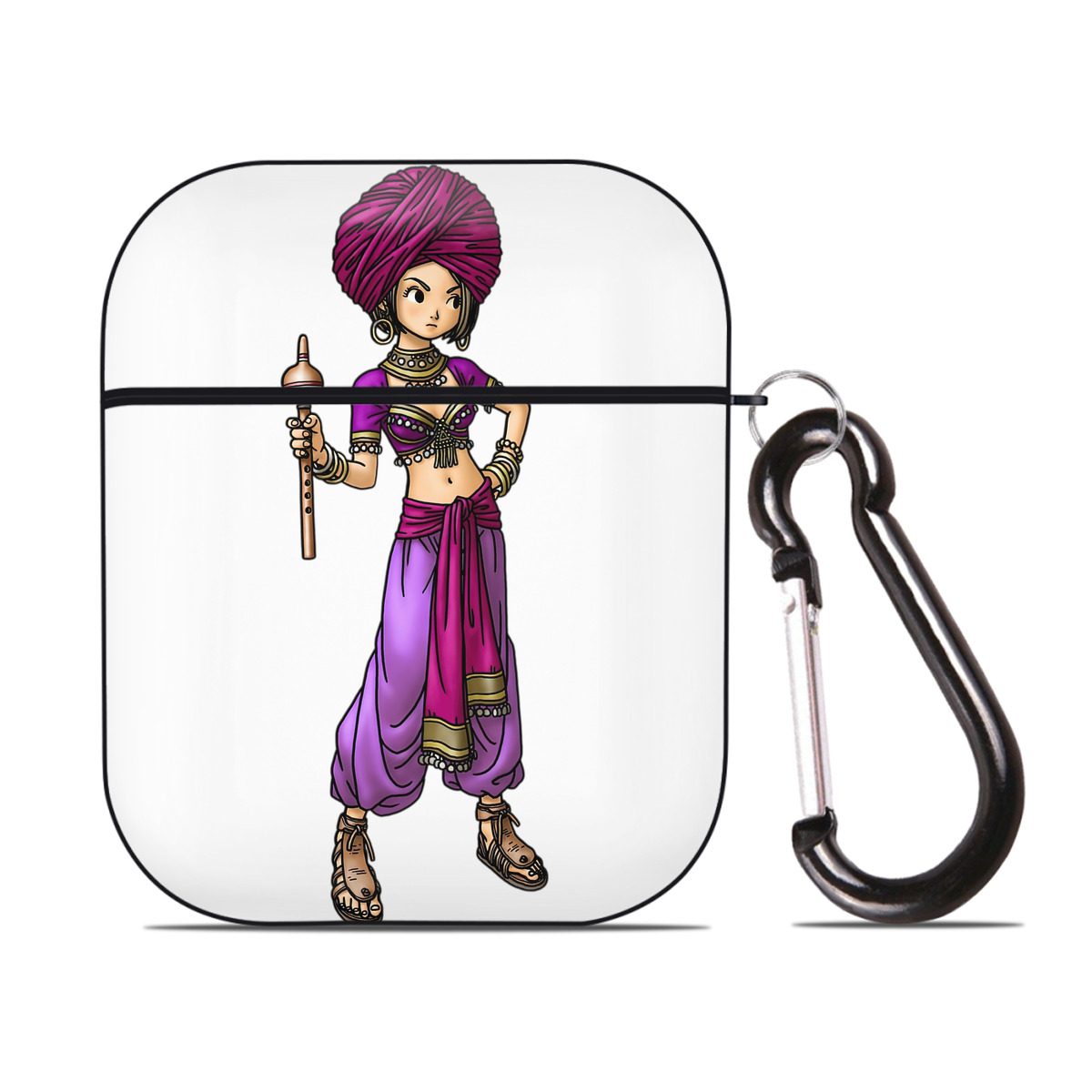 （画像用） ドラゴンクエスト Doragon Kuesuto Dragon Quest AirPods 第2世代保護ケース ハードシェル ブラック 耐衝撃・防指紋・カラビナ付き