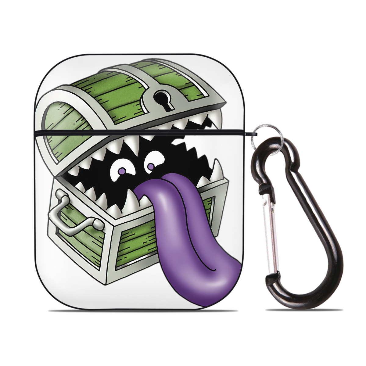 （画像用） ドラゴンクエスト Doragon Kuesuto Dragon Quest AirPods 第2世代保護ケース ハードシェル ブラック 耐衝撃・防指紋・カラビナ付き
