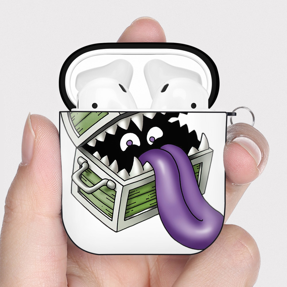 （画像用） ドラゴンクエスト Doragon Kuesuto Dragon Quest AirPods 第2世代保護ケース ハードシェル ブラック 耐衝撃・防指紋・カラビナ付き