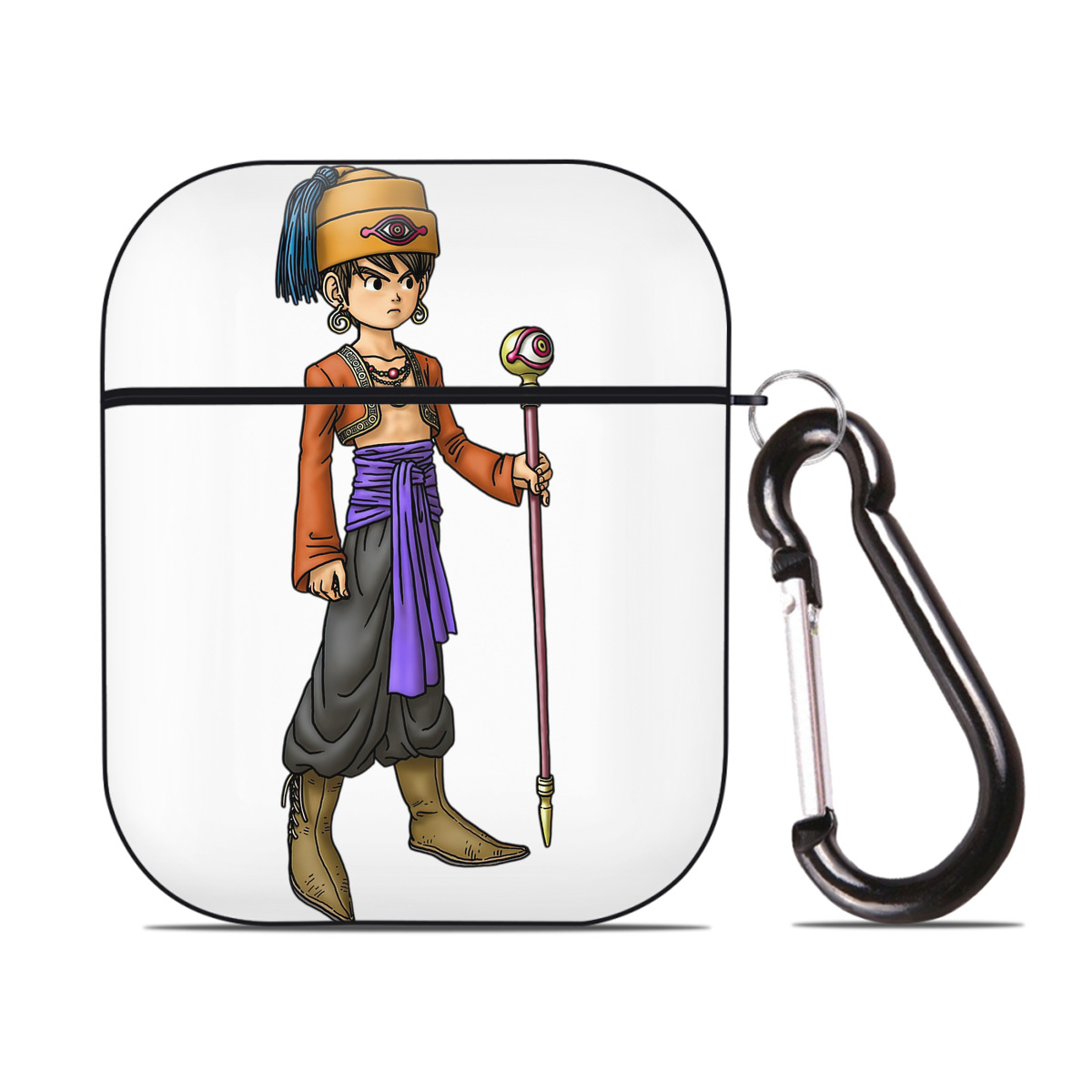 （画像用） ドラゴンクエスト Doragon Kuesuto Dragon Quest AirPods 第2世代保護ケース ハードシェル ブラック 耐衝撃・防指紋・カラビナ付き