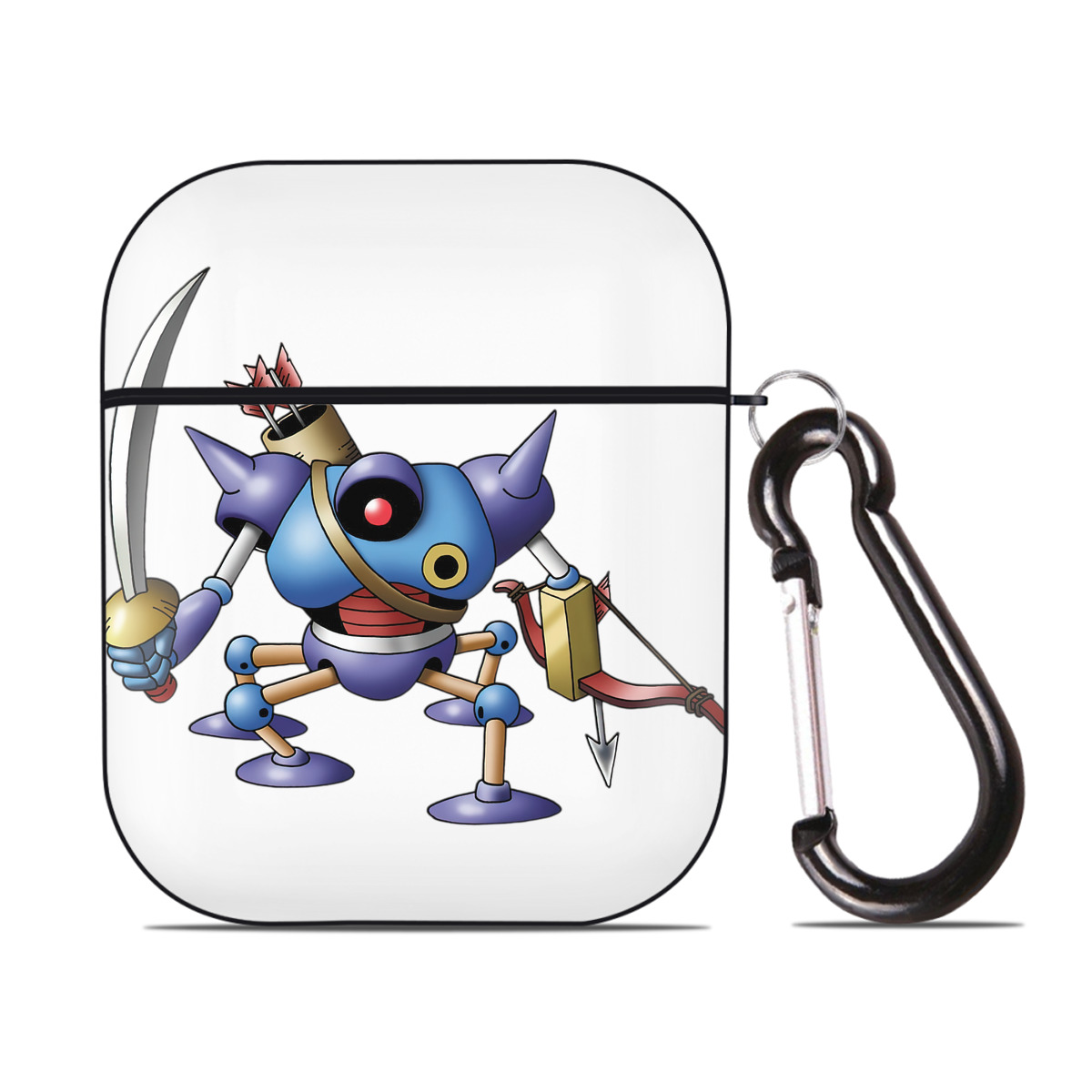 （画像用） ドラゴンクエスト Doragon Kuesuto Dragon Quest AirPods 第2世代保護ケース ハードシェル ブラック 耐衝撃・防指紋・カラビナ付き