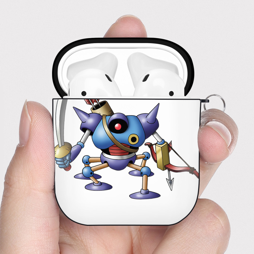 （画像用） ドラゴンクエスト Doragon Kuesuto Dragon Quest AirPods 第2世代保護ケース ハードシェル ブラック 耐衝撃・防指紋・カラビナ付き