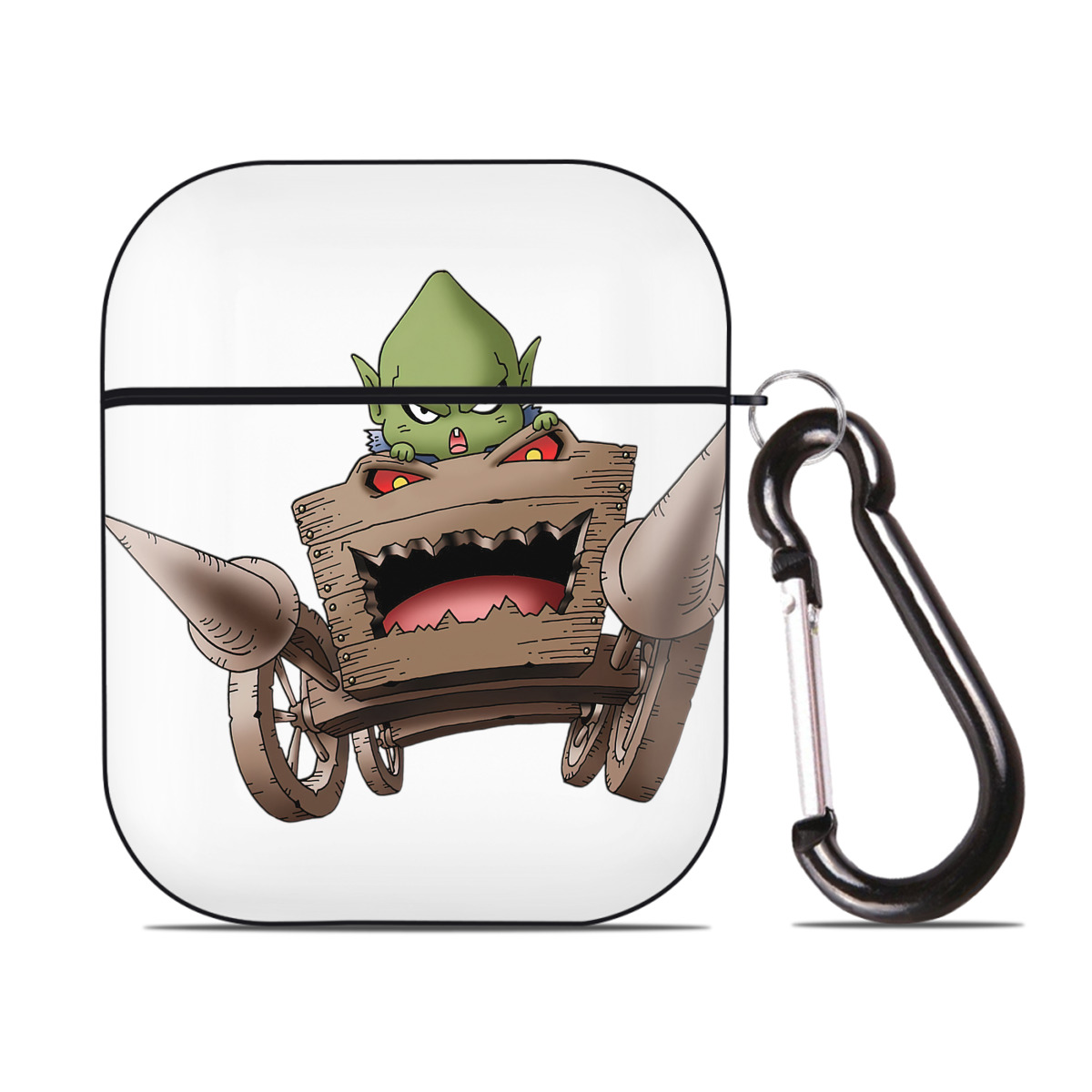 （画像用） ドラゴンクエスト Doragon Kuesuto Dragon Quest AirPods 第2世代保護ケース ハードシェル ブラック 耐衝撃・防指紋・カラビナ付き