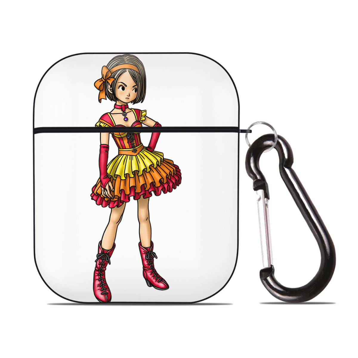 （画像用） ドラゴンクエスト Doragon Kuesuto Dragon Quest AirPods 第2世代保護ケース ハードシェル ブラック 耐衝撃・防指紋・カラビナ付き