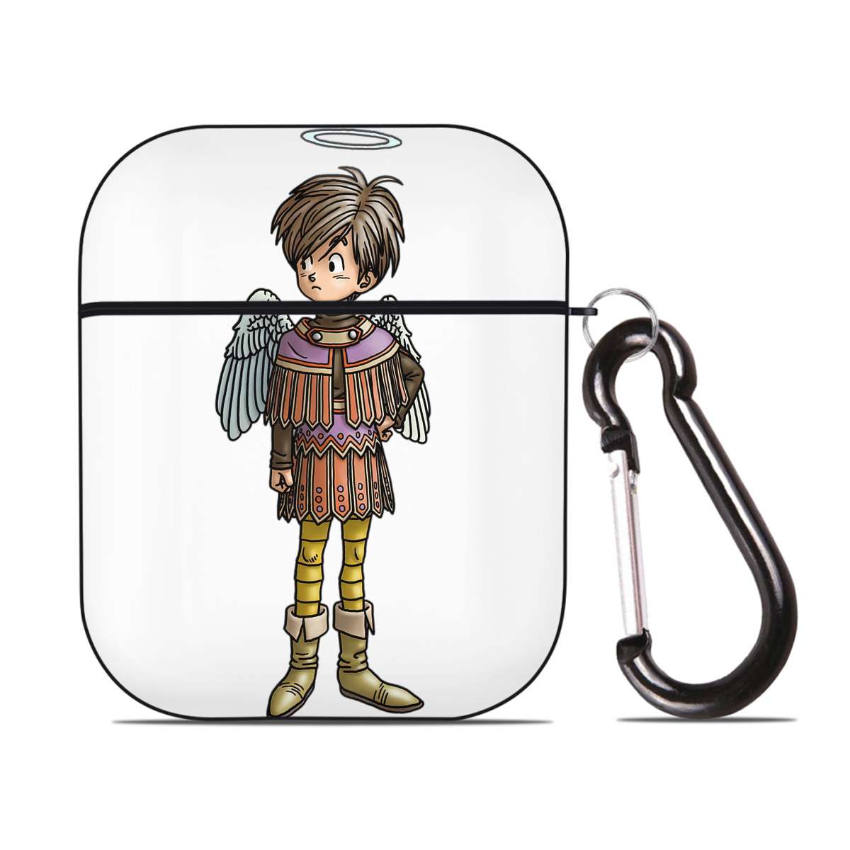 （画像用） ドラゴンクエスト Doragon Kuesuto Dragon Quest AirPods 第2世代保護ケース ハードシェル ブラック 耐衝撃・防指紋・カラビナ付き