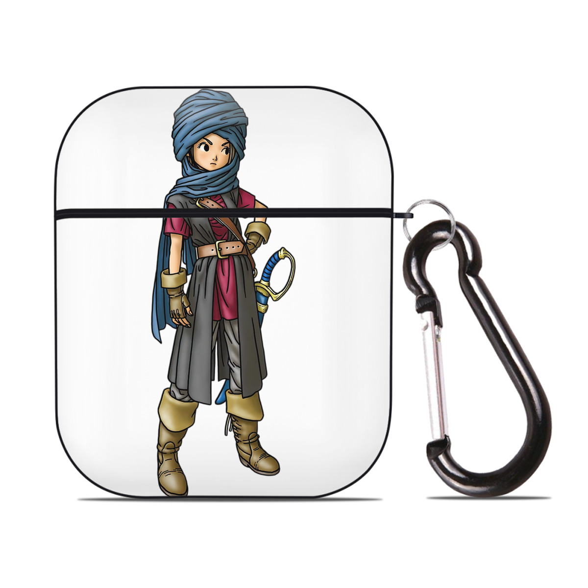 （画像用） ドラゴンクエスト Doragon Kuesuto Dragon Quest AirPods 第2世代保護ケース ハードシェル ブラック 耐衝撃・防指紋・カラビナ付き