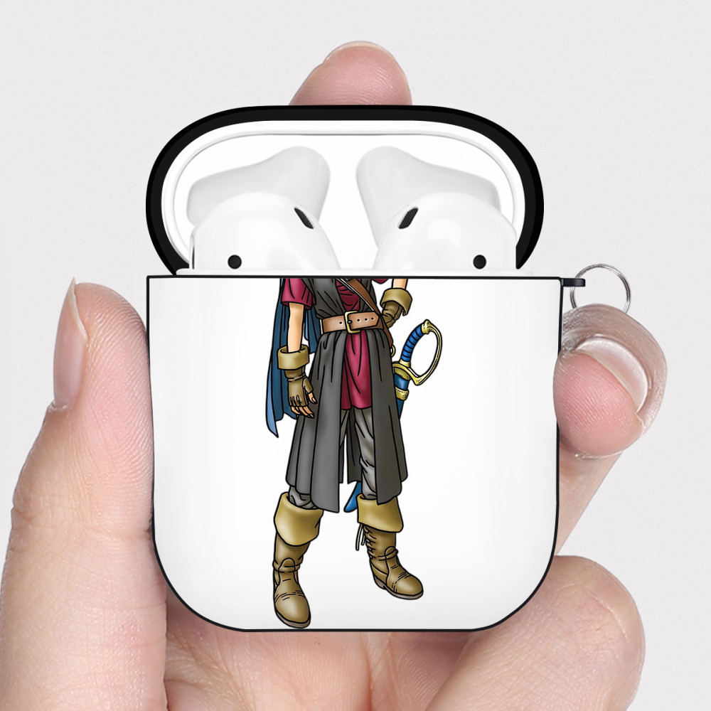 （画像用） ドラゴンクエスト Doragon Kuesuto Dragon Quest AirPods 第2世代保護ケース ハードシェル ブラック 耐衝撃・防指紋・カラビナ付き
