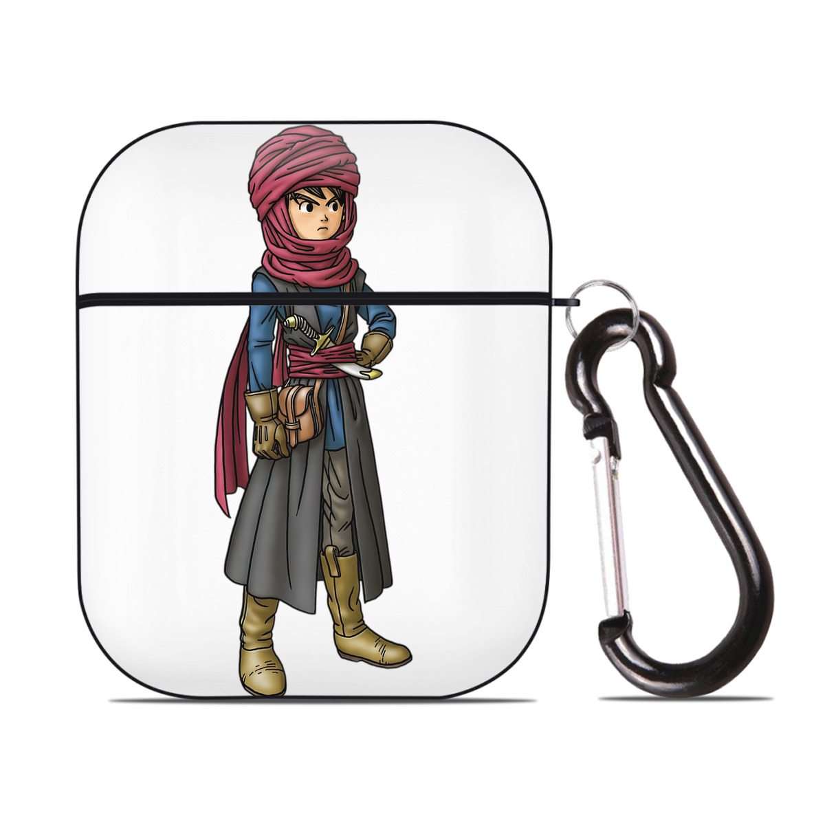 （画像用） ドラゴンクエスト Doragon Kuesuto Dragon Quest AirPods 第2世代保護ケース ハードシェル ブラック 耐衝撃・防指紋・カラビナ付き