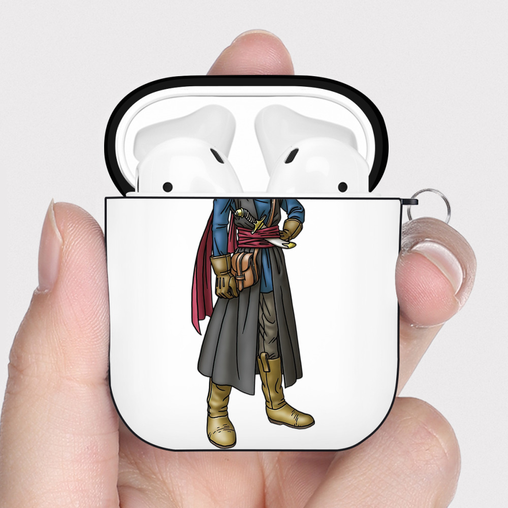 （画像用） ドラゴンクエスト Doragon Kuesuto Dragon Quest AirPods 第2世代保護ケース ハードシェル ブラック 耐衝撃・防指紋・カラビナ付き