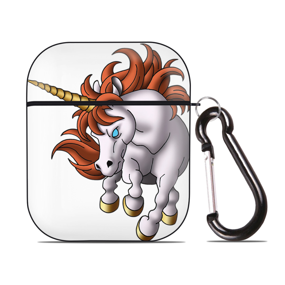 （画像用） ドラゴンクエスト Doragon Kuesuto Dragon Quest AirPods 第2世代保護ケース ハードシェル ブラック 耐衝撃・防指紋・カラビナ付き