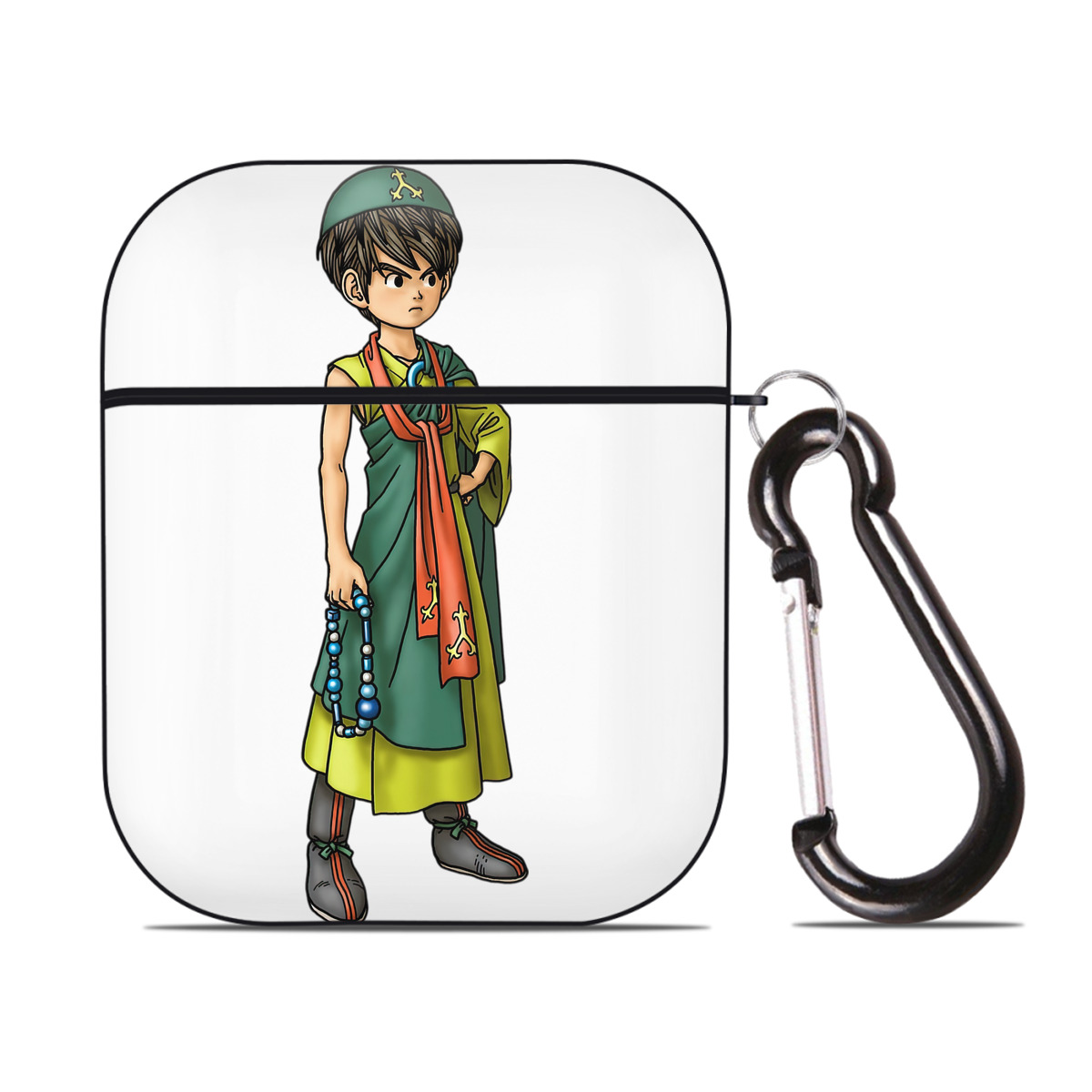 （画像用） ドラゴンクエスト Doragon Kuesuto Dragon Quest AirPods 第2世代保護ケース ハードシェル ブラック 耐衝撃・防指紋・カラビナ付き