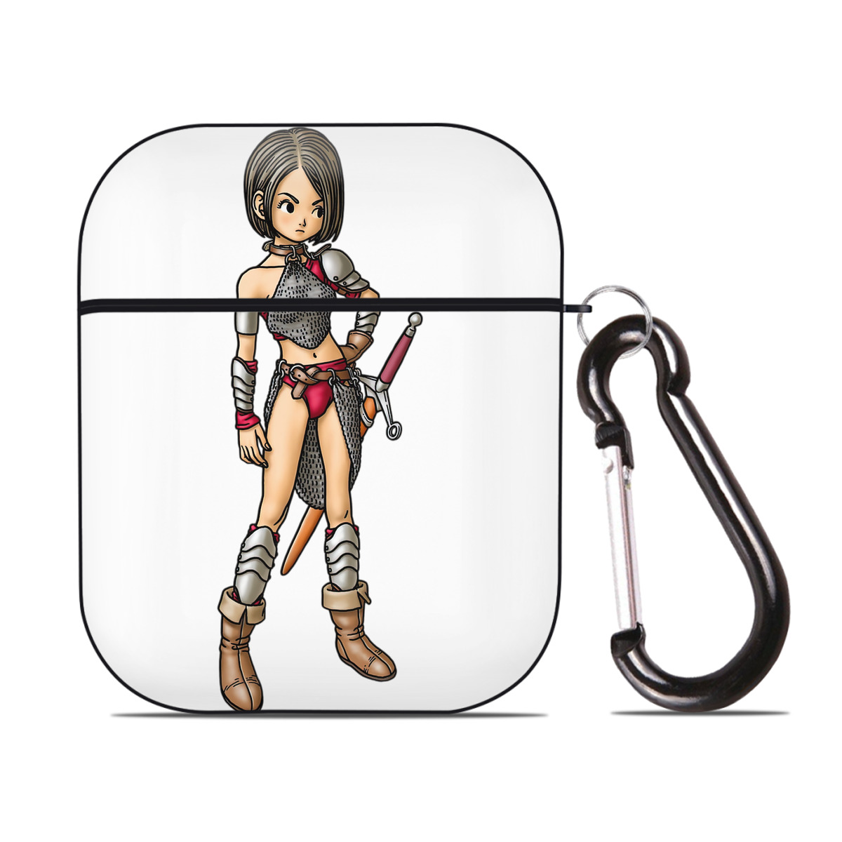 （画像用） ドラゴンクエスト Doragon Kuesuto Dragon Quest AirPods 第2世代保護ケース ハードシェル ブラック 耐衝撃・防指紋・カラビナ付き