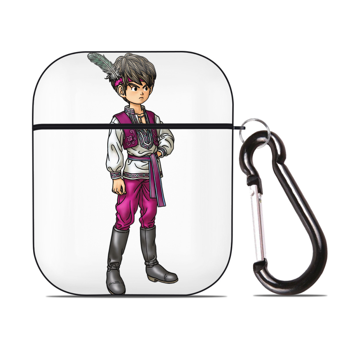 （画像用） ドラゴンクエスト Doragon Kuesuto Dragon Quest AirPods 第2世代保護ケース ハードシェル ブラック 耐衝撃・防指紋・カラビナ付き