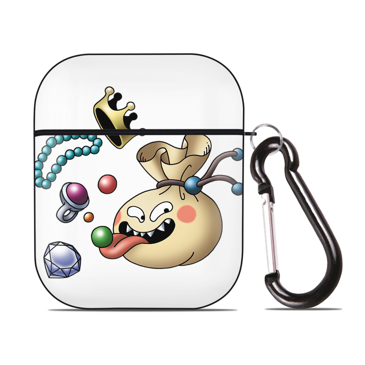 （画像用） ドラゴンクエスト Doragon Kuesuto Dragon Quest AirPods 第2世代保護ケース ハードシェル ブラック 耐衝撃・防指紋・カラビナ付き