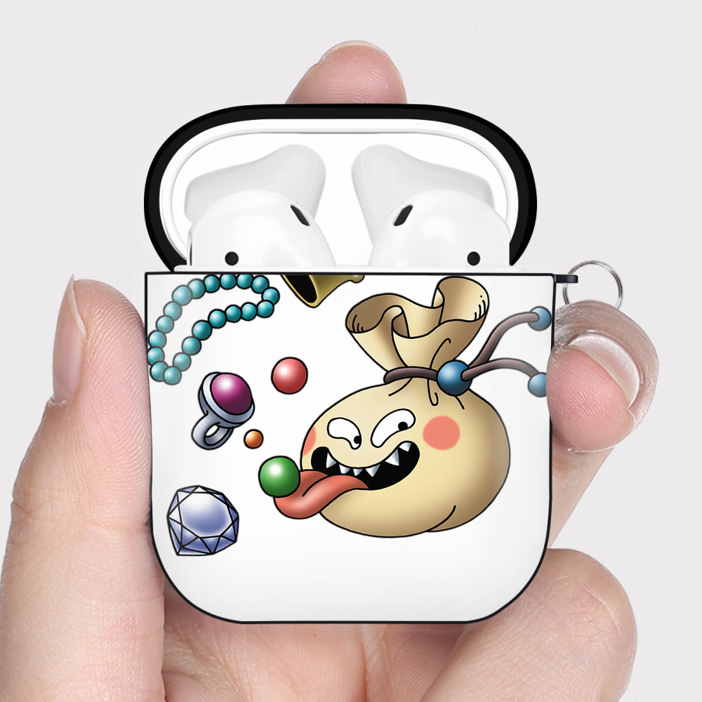 （画像用） ドラゴンクエスト Doragon Kuesuto Dragon Quest AirPods 第2世代保護ケース ハードシェル ブラック 耐衝撃・防指紋・カラビナ付き