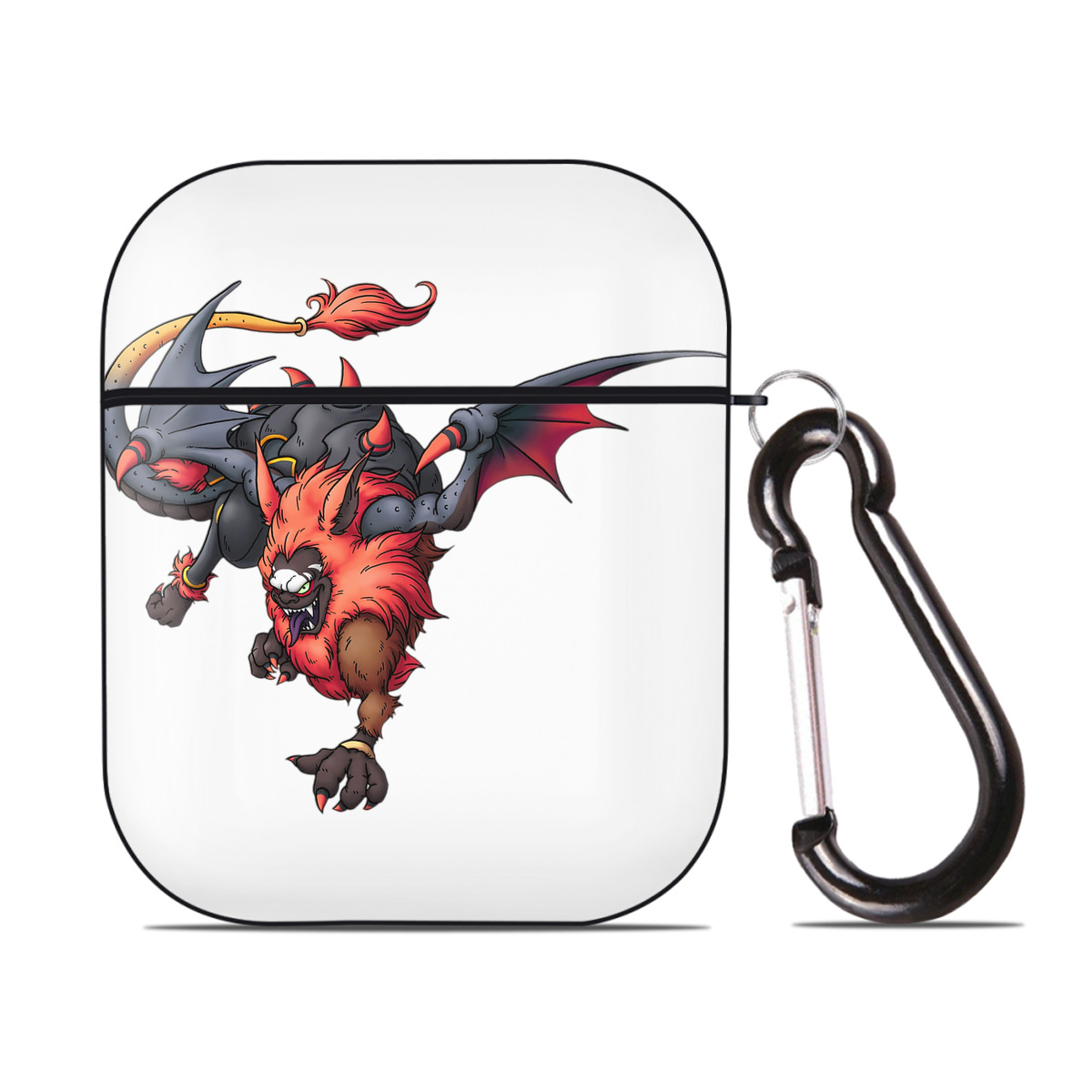 （画像用） ドラゴンクエスト Doragon Kuesuto Dragon Quest AirPods 第2世代保護ケース ハードシェル ブラック 耐衝撃・防指紋・カラビナ付き