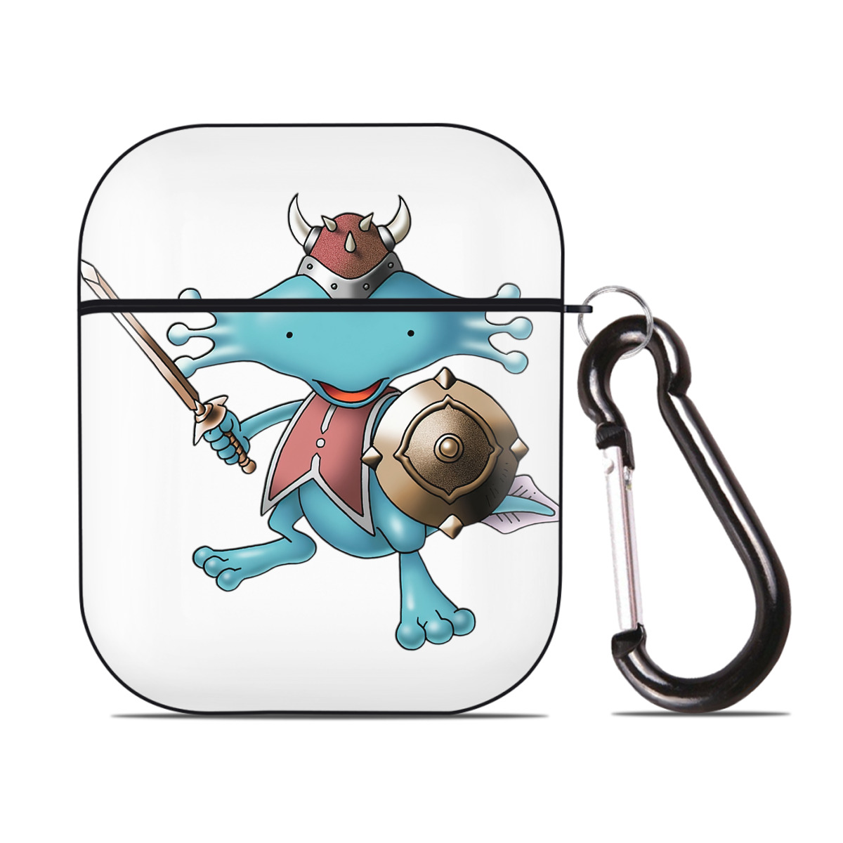 （画像用） ドラゴンクエスト Doragon Kuesuto Dragon Quest AirPods 第2世代保護ケース ハードシェル ブラック 耐衝撃・防指紋・カラビナ付き